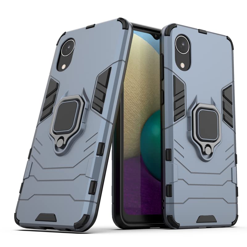 Image of Hybrid Armor Shockproof Soft TPU and Hard PC Back Cover Case with Ring Holder for Samsung Galaxy A03 Core (Blue)