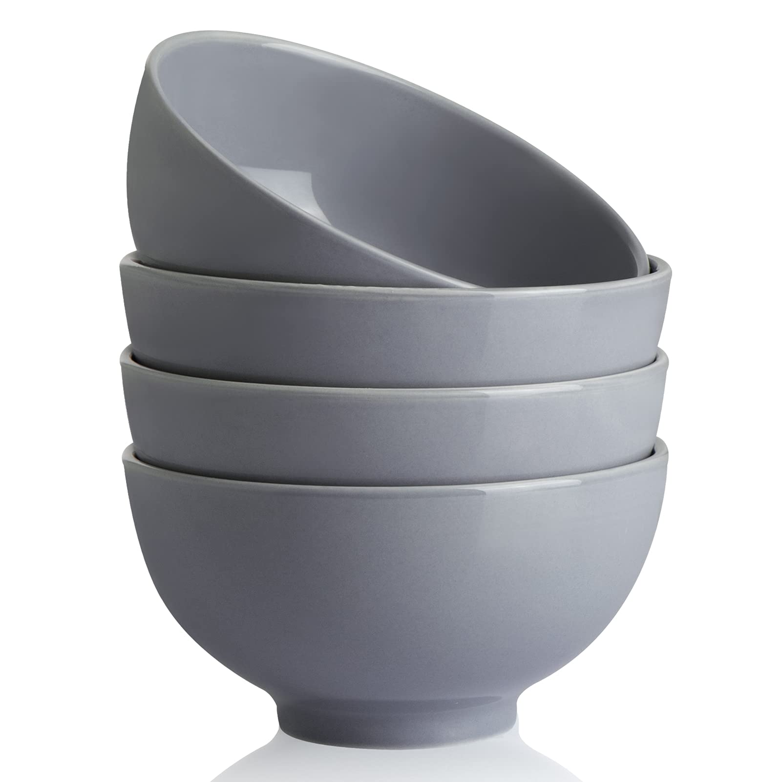 Sweejar 39 Ounce Porcelain Serving Bowls for Salad Pasta Side Dish, 7 inch Ceramic Bowl Set for Family Daily Use, Stackable Bowls for Kitchen, Set of 4(Gray)