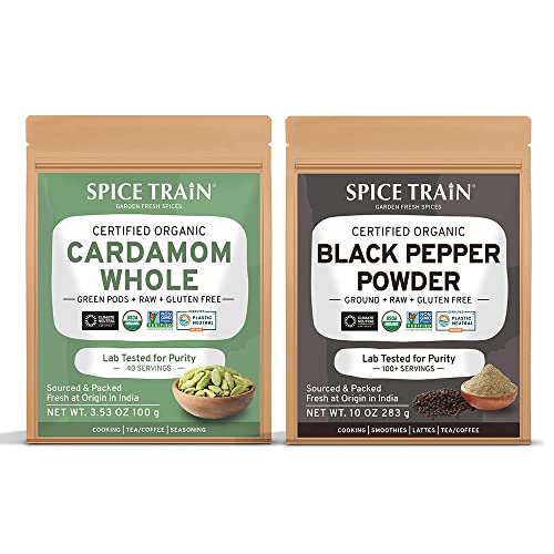 Spice Train, Cardamom Pods (100G) + Black Pepper Powder(283G) #TOP30