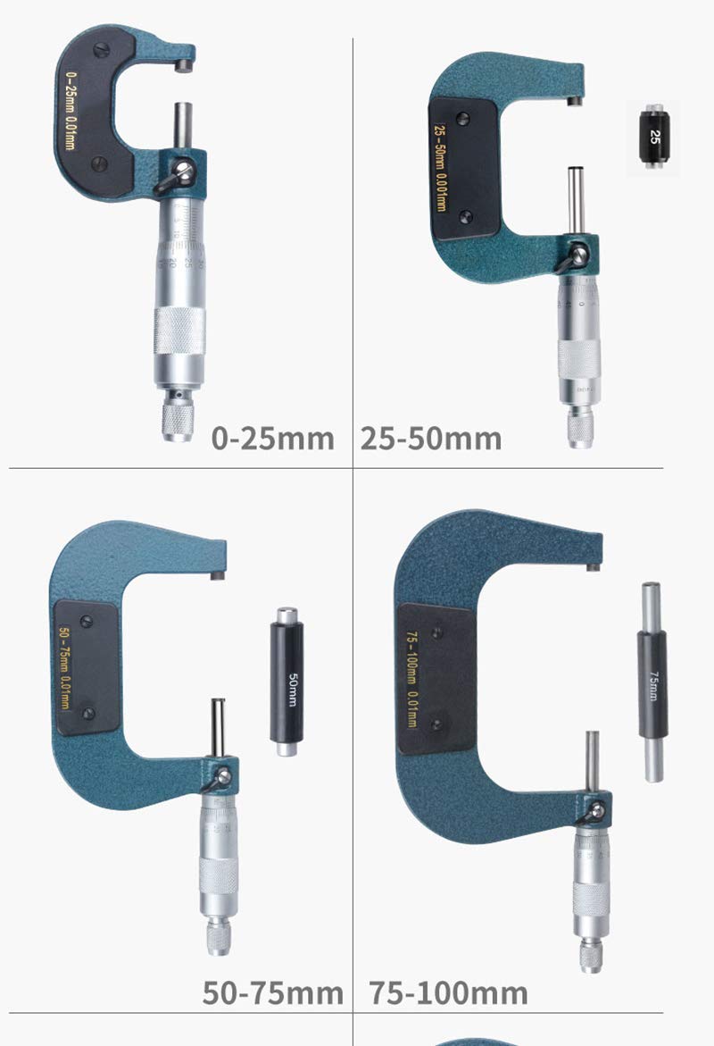 Hanchen Micrómetro externo de 0 a 25 mm, 275 a 300 mm, diámetro exterior, micrómetro en espiral, micrómetro exterior, certificado CE (100 a 125 mm)