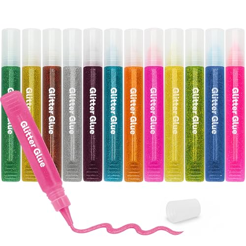 Glitter Glue Pens - 12 Pack Arts & Crafts Glitter Pen Washable & Non-Toxic Glitter Glue Pens for Christmas Stockings & Decorating Supplies 10.5 ML - By Enday