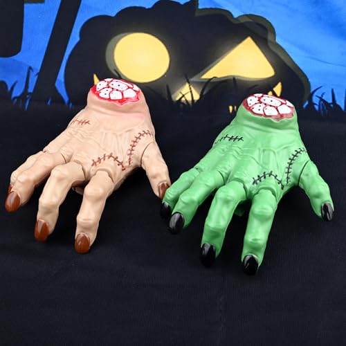 QNGCOLRCY Halloween Animatronic Crawling Thing Hand - Sound-Activated Creepy Motion & Effects for Haunted House, Wednesday Costume, Horror Party Decor (Skin and Green)
