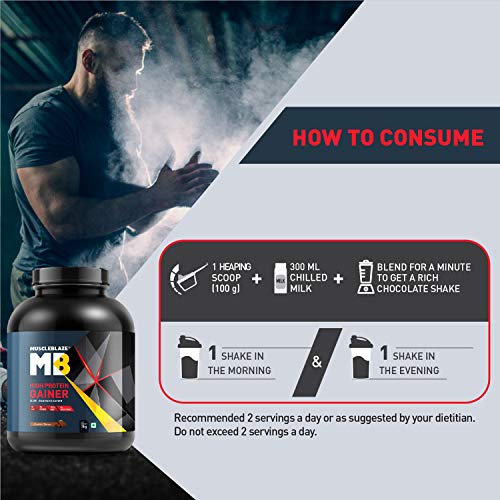 Image of MuscleBlaze High Protein Gainer, Elite Lean Mass Gainer (Chocolate,Pack of 1 kg / 2.2 lb powder)