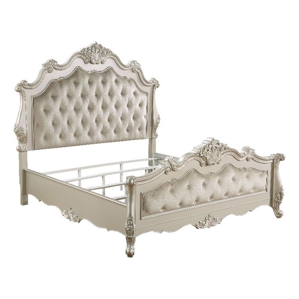 Acme Bently Transitional Button Tufted Wooden Frame Bed in Champagne Gold