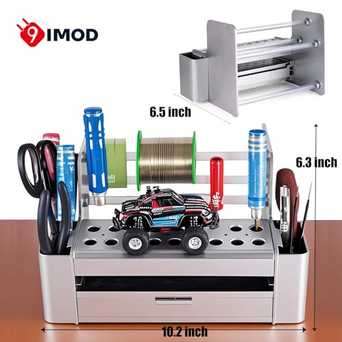 Image of RC Tool Organizer Storage Stand Rack, Small Parts Tool Box, Desktop Hand Tool Stand, Repair Tool Storage Holder with 4 Drawers for Hardware, Screws, Bolts, Nails, Beads, Jewelry & More (Silver)