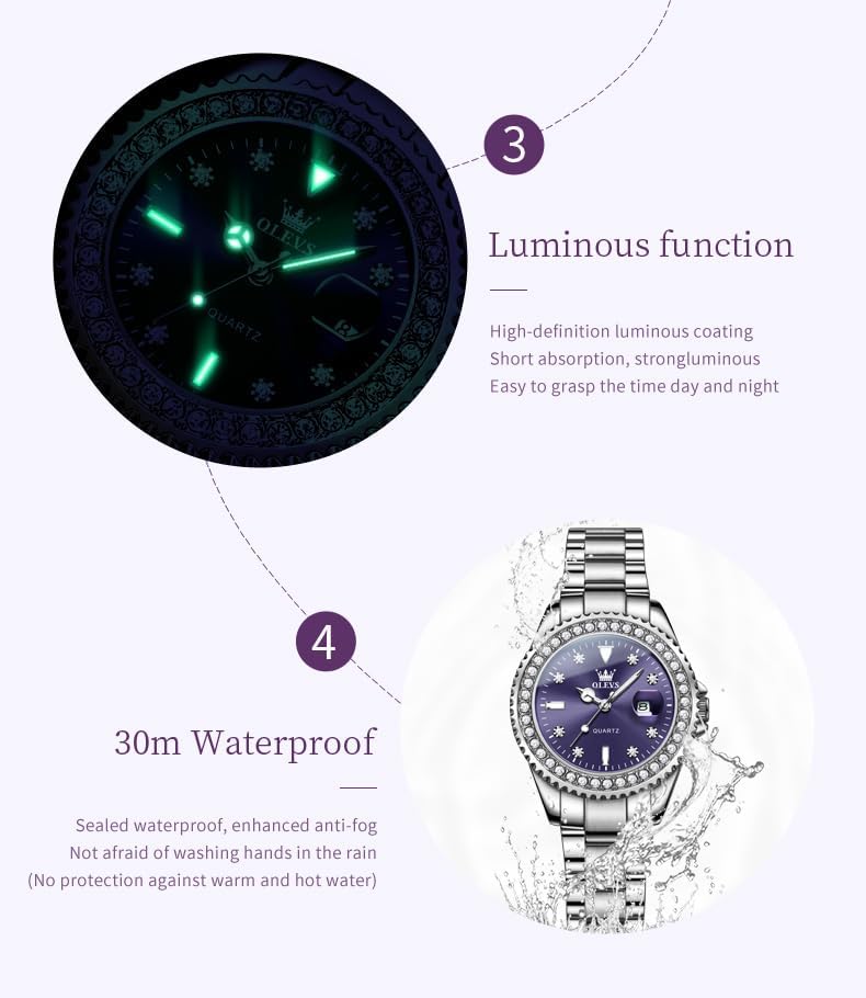 OLEVS Ladies Watch Diamond Dress Quartz Analog Female Watches Stainless Steel Two Tone Waterproof Luminous Day Date for Womens Wrist Watch Gift - Image 9