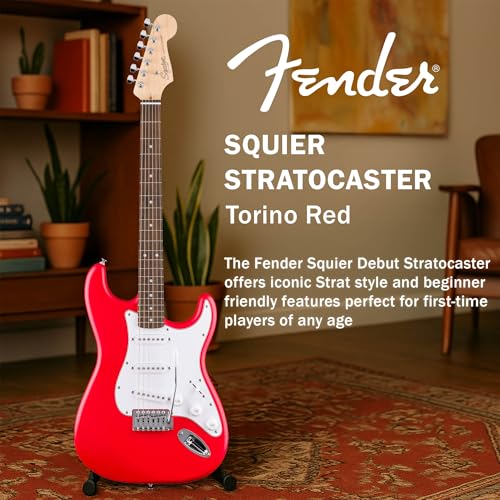 fender squier stratocaster - torino red bundle with amplifier gig bag strap instrument cable picks and austin bazaar instructional dvd