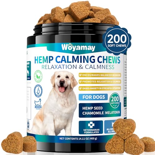 Woyamay Calming Dog Treats, 200 Counts Natural Dog Calming Treats, Calming Treat for Dogs Calm Support, Hemp Calming Chews for Dogs for Separation, Barking, Fireworks, Thunderstorms, Chicken Flavor