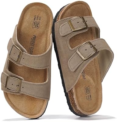 Project Cloud 100% Genuine Leather Kids Sandals – Natural Cork Footbed, Non‑Slip, Water‑Resistant –...