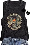 Adventure Tank Tops Women Desert Highway Shirts Nature Graphic Summer Sleeveless Outdoor Tshirt Vest(Large, Dark Grey)