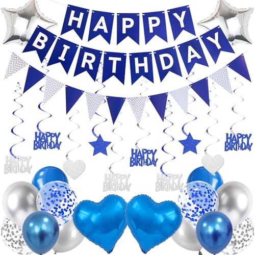 Deko Geburtstag Ballons Girlande Set - 61 Stück Geburtstagsdeko mit Happy Birthday Banner Luftballons Hängende Wirbel, Geburtstags Party Dekoration für Frauen Mann