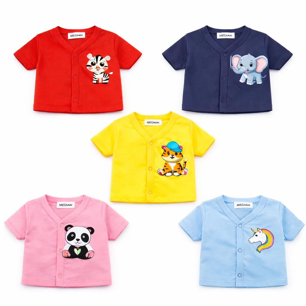 Baby Boys' & Baby Girls' T-Shirt Hosiery Cotton Clothing Jhabla/Vest Front Open T- Shirt with Snap Buttons Pack of 5