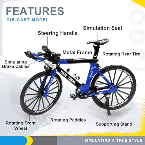 Image of VGRASSP 1:8 Scale Die Cast Racing Bicycle Toy for Kids - The Alloy Metal Off-Road Decorative Showpiece Realistic Design Bike Features Moveable and Rotating Handle, Wheels, Pedals (Blue)