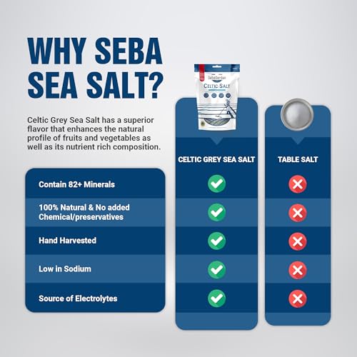 Seba Garden Keltisches Meersalz grau, 1 kg zertifizierter organischer wiederverschließbarer Beutel mit grauem Meersalz, handgeerntet, enthält über 82 essentielle Mineralien (1 kg, Original)