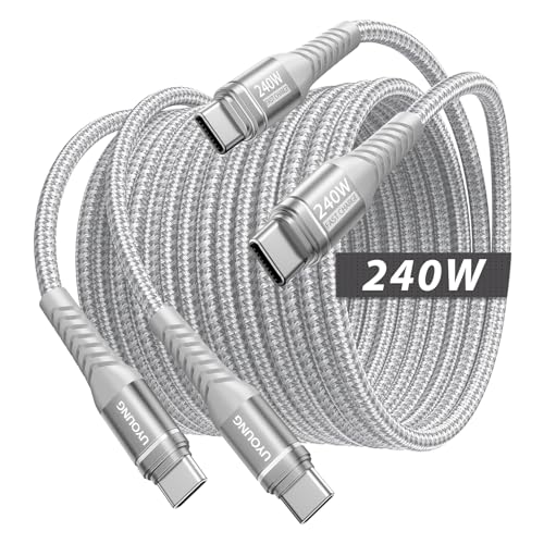 Image of USB C to USB C Cable (6FT, 2Pack) 240W Type C Charger Fast Charging Cord Braided USBC Cables for iPhone 17 Pro Max, 16 15, iPad Pro /Air /10, MacBook, Samsung S25 /S24, Laptops - Silver