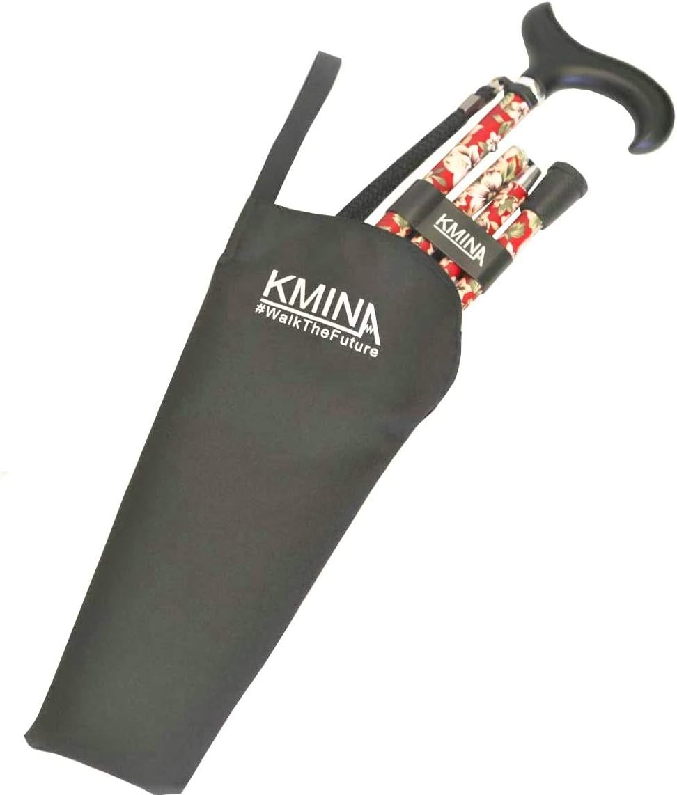 KMINA Foldable Cane for Women and Men, Lightweight, Height Adjustable, Comfortable Ergonomic Handle, Balancing Mobility Aid, Folding Walking Cane