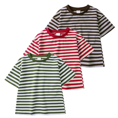 MYGBCPJS Little Boys Girls 3 Pack Cotton Stripe Tshirt Kids Short Sleeve Crewneck Tee Shirt Children Summer Basic T-Shirt
