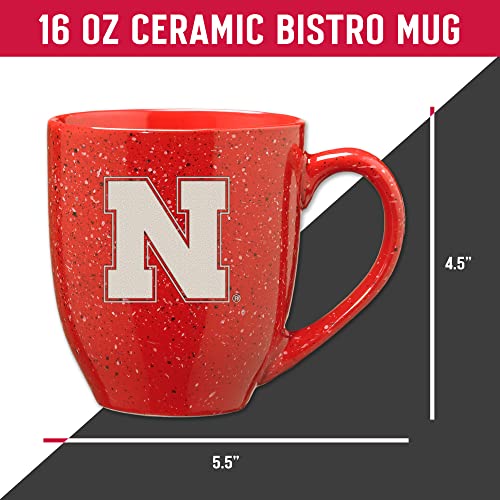 Image of Rico Industries NCAA Nebraska Cornhuskers Red Personalized 16 oz Team Color Laser Engraved Speckled Ceramic Coffee Mug