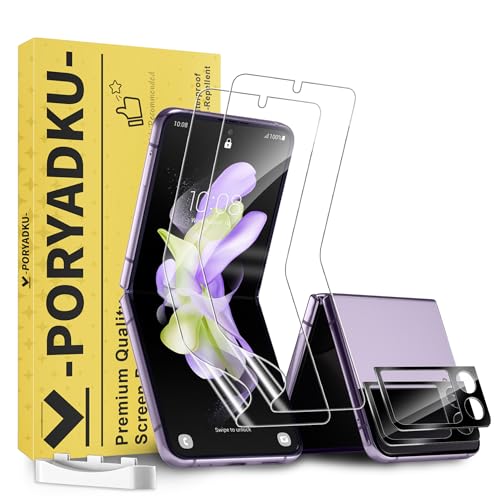 MoShieldwish 4 Pack Screen Protectors for Samsung Galaxy Z Flip 4 2 Inside Flexible Film + 2 Front Tempered Glass Scratch Resistant Touch Sensitive HD Clear