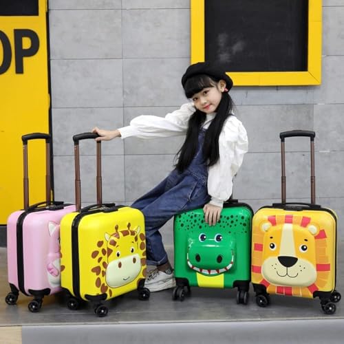 Image of Kids Carry On Luggage with Wheels,18-inch Hard Shell Suitcase Lightweight Toddler Rolling Trolly with Retractable Handle,Durable Hardside Spinner Trolly for Airplane Travel (Green)