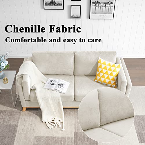 72" Loveseat Sofa, Mid-Century Modern Love Seats For Living Room, Upholstered Sofa Couches With Solid Wood Leg, 2 Seat Chenille Fabric Couch For Small Space, Dorm, Apartment, Office (Beige) #TOP4