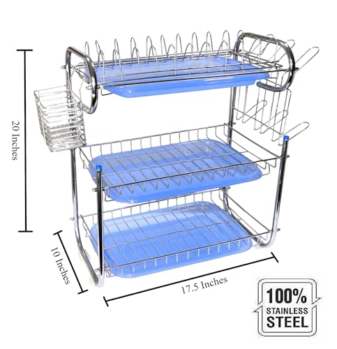 Image of AMOL Stainless Steel Kitchen Dish Rack | Rust-Resistant Utensil Stand with Glass & Spoon Holder | Wall Mountable Modular Kitchen Organizer (Made in India) (Height- 20 Inches)