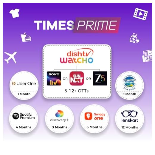 Times Prime Membership – Access 13+ OTTs including Watcho (ZEE5 or Sun NXT), Discovery+, Hoichoi, Stage, ShemarooMe & more | 30+ Premium Apps like Spotify, Swiggy One, Uber One, Moneycontrol, Cricbuzz, Lenskart, ET Prime, Mubi, Gaana & more | 40+ Benefits in One Membership | Email Delivery of Subscription Voucher in 2 Hours