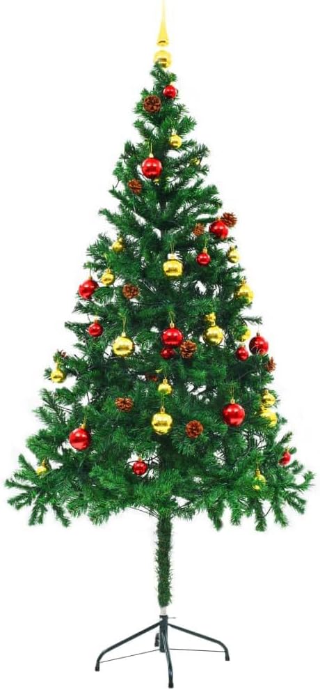 vidaXL Artificial Pre-lit Christmas Tree with Baubles, Holiday Party Decoration Xmas Tree, Christmas Ornament for Indoor Outdoor, Green