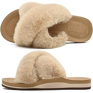 ONCAI Dames Pantoffels Dia’s Nepbont Kriskras Fuzzy Huis Slippers Open Teen Yoga Mat Indoor/Outdoor Platte Pluche…