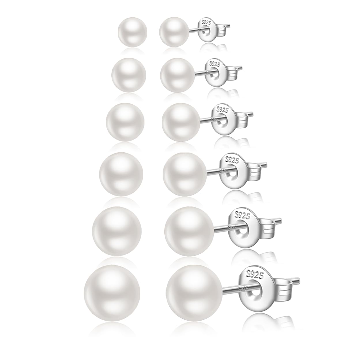 JEMARA Silver Stud Earrings for Women Hypoallergenic 925 Sterling Silver Pearl Earrings Cubic Zirconia Ball Stud Earrings Set Dainty Earring Sets for