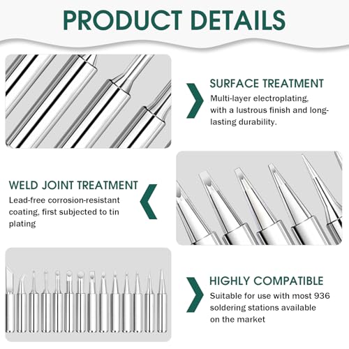 Nextpal 14 Pcs 900M-T Soldering Iron Tips, Universal Replacement Solder Tips Compatible with Hakko Yihua Stations High Performance Long-Lasting for Electronics Repair and DIY Projects