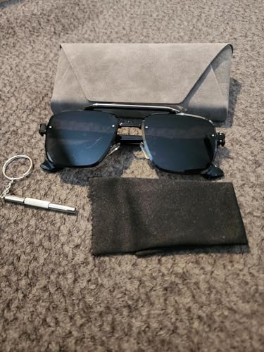 Dark Sunglasses Mens Small Face Metal Frame Double Bridge, UV 400 Protection Lens Hexagon Shades(5G77)2