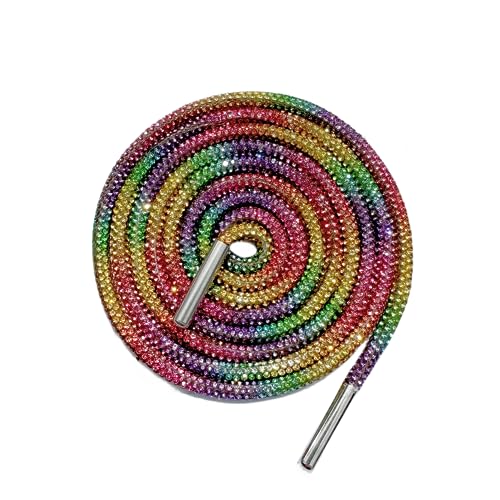 Omitrim 1 par de cordones de diamantes de imitación con purpurina para tenis, Arco iris, 118‘’-300CM
