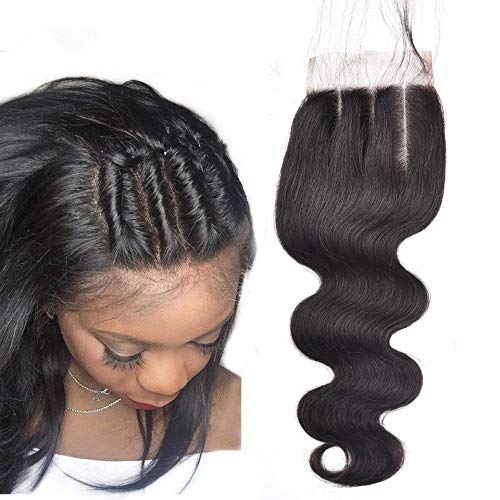 Brazilian Body Wave Lace Closure 3 Part Virgin Human Hair 4"x4" Closure Unprocessed Hair Closure with Baby Hair Natural Color Queen Plus Hair (10 inch)
