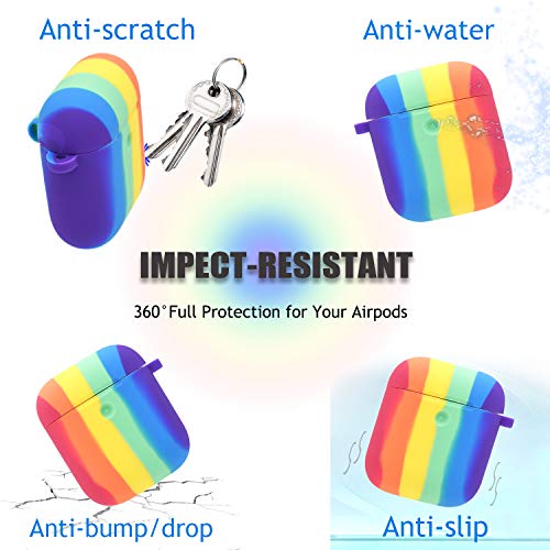Silicone Rainbow Airpod Case Cover With Keychain For 1St And 2Nd Generation Front Led Visible #TOP2
