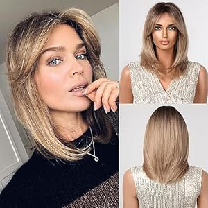 Allbell Blonde Wigs with Bangs Ombre Blonde Short Bob Wigs for Women Natural Looking Synthetic Hair Replacement