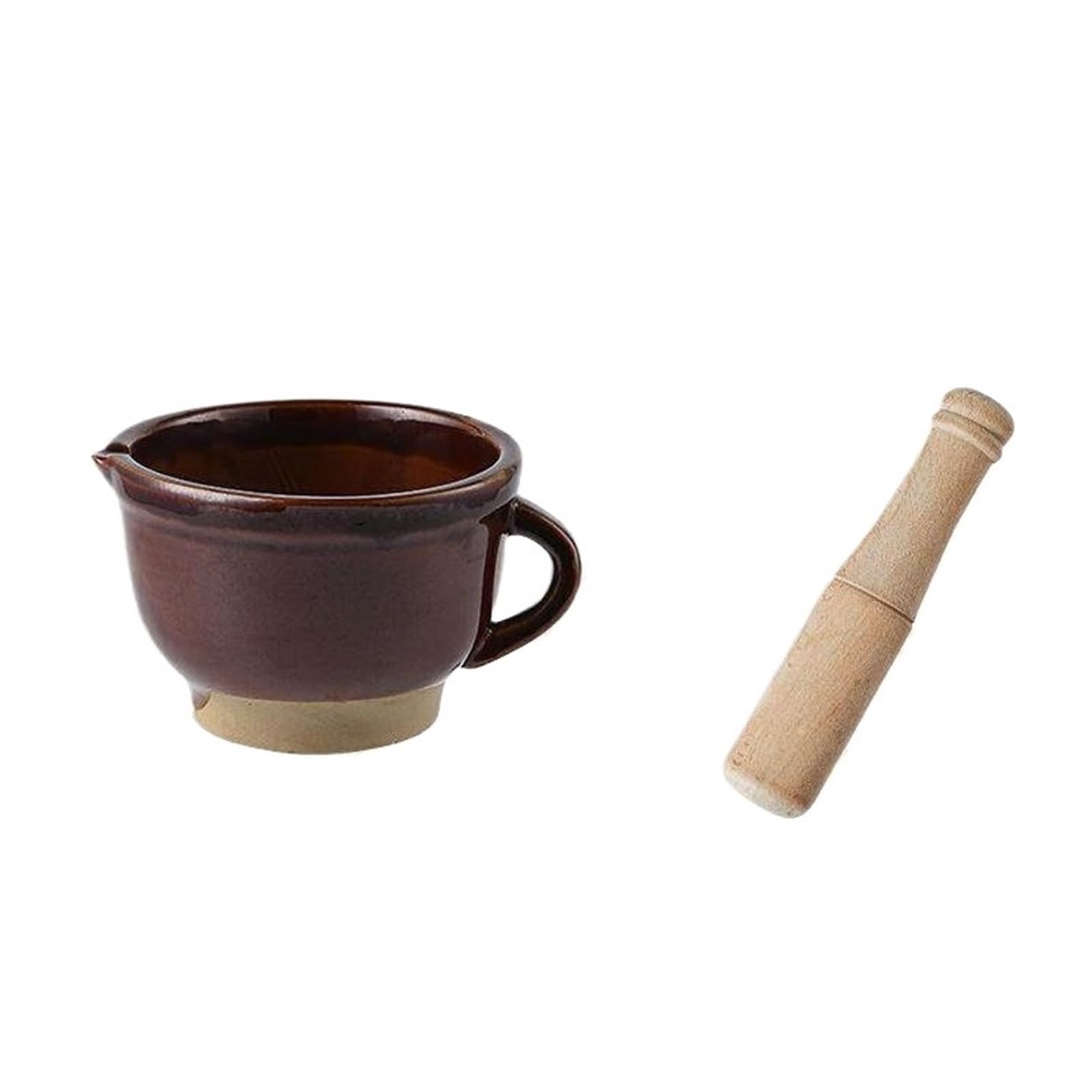 Paste Set di mortaio e pestello in ceramica con smerigliatrice in marrone colata(Piccolo)