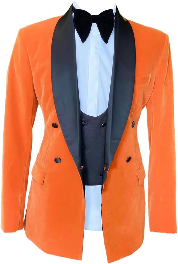 Men's Velvet Blazer Shawl Lapel Double Breasted Buttons Suit Jacket Tuxedos for Formal Wedding