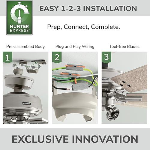 Image of Hunter Fonthill Indoor Ceiling Fan With Light, Remote, 52-inch, Fresh White, Fast Install, 6-speeds (Brushed Nickel)