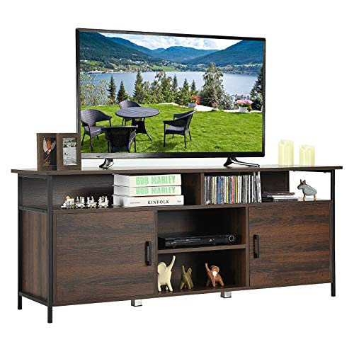 Tangkula TV Stand for TVs up to 65´´, 58´´ TV Console Table w/2 Side Cabinets & Adjustable Shelf, Cable Manage Holes, Industrial Entertainment Center Media Console Cabinet for Living Room (Walnut)