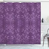 ABAKUHAUS Aubergine Duschvorhang, Anordnung Ornament, Stoffliches Gewebe Badezimmerdekorationsset mit Haken, 175 x 180 cm, Violett
