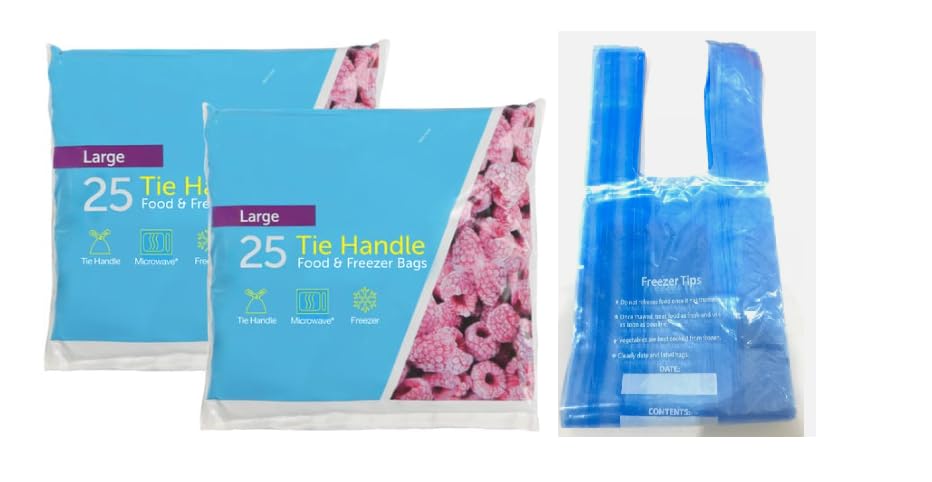 Food Storage Bags with Tie Handle, Freezer Safe (50, Blue, Large) — image 1