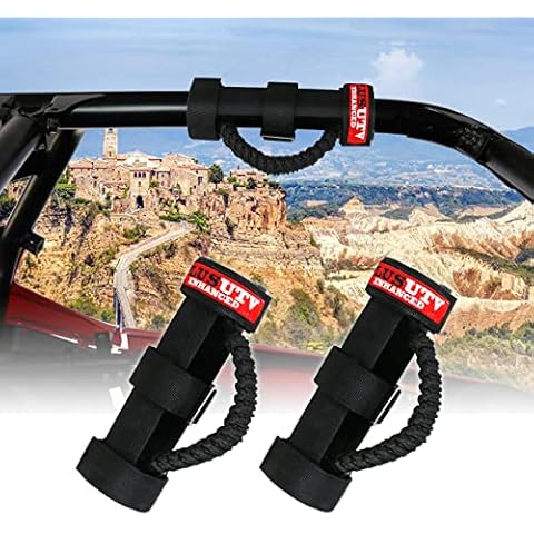 PLUSUTV 2PCS Triple Straps Roll Bar Grab Handles Grips for UTV ATV Polaris Ranger RZR XP900 1000 Honda Pioneer Talon Kawasaki Wildcat Yamaha YXZ Can Am Strap Fits 1.75 to 2 Inch Black Cover