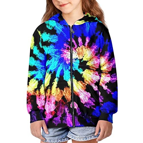 Seanative Unisex Kids Hoodies Rainbow Print Tie Dye Fashion Sweatshirt Long Sleeve Full Zip Hooded Jacket With Pocket For Boys Girls #TOP4