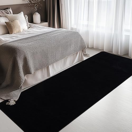 Image of Large Modern Runner Rugs for Living Room Bedroom, 2x6 Feet Black Ultra Soft Thickened Memory-Foam Indoor Rug, Comfy Aesthetic Solid Minimalist Carpets for Girls Boys Nursery Dorm Home Decor