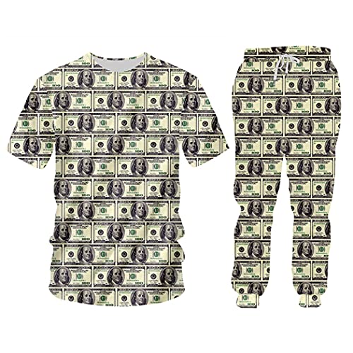 3D ar impresión sudaderas con capucha de los hombres divertidos chaqueta y pantalones de jogger conjunto de papel dinero rompecabezas chándal jersey de casa traje, Tspa60293, L