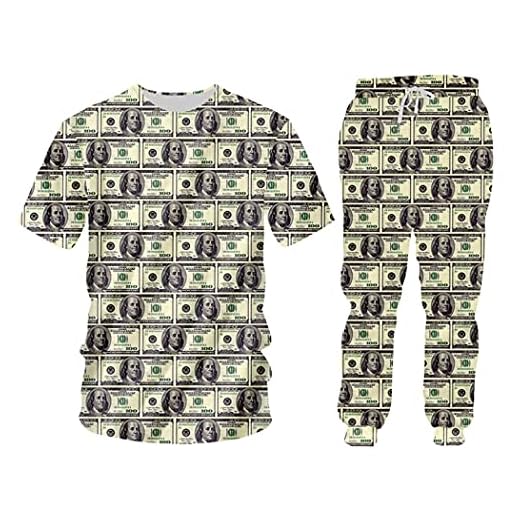 3D ar impresión sudaderas con capucha de los hombres divertidos chaqueta y pantalones de jogger conjunto de papel dinero rompecabezas chándal jersey de casa traje, Tspa60293, L