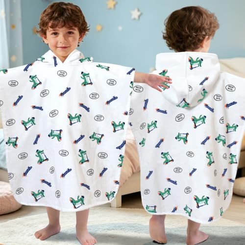 VOOVA & MOVAS Toddler Poncho Towel with Hood 1-3Y,100% Cotton, Crocodile