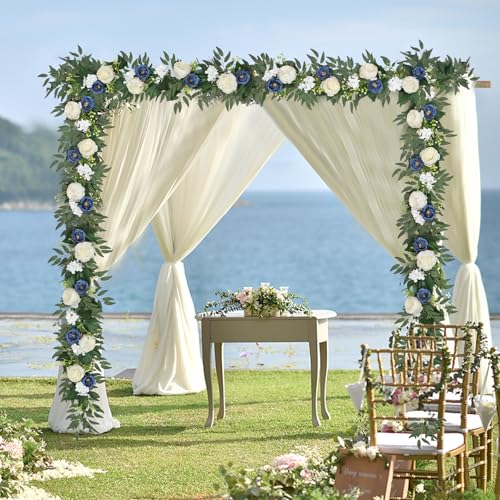 SOMYTING Artificial Flower Garland 2PCS 6.56FT Silk Flowers Rose Vine Artificial Eucalyptus Garland with Flowers Floral Greenery Garlands for Wedding Party Table Backdrop Room Decor (Blue&White, 2PCS) by SOMYTING - Image 7