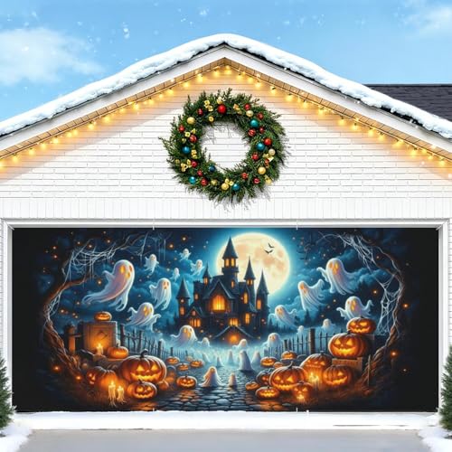 Qeenking Halloween Garage Door Decoration Horror Pumpkin Truck Door Cover Banner Scary Spooky Garage Backdrop for Outdoor Indoor Party Wall Decor 6 x 13 ft